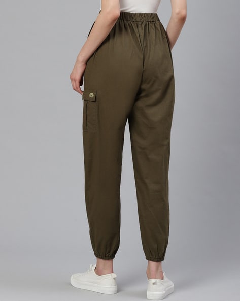 Canvas cargo trousers  Dark khaki green  Ladies  HM IN