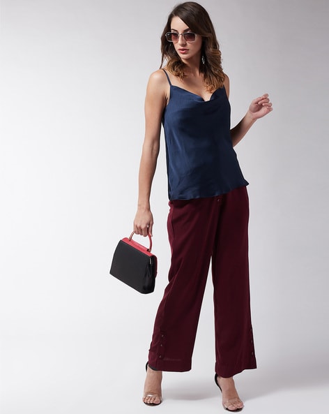 Maroon High Rise Wide Leg Pants