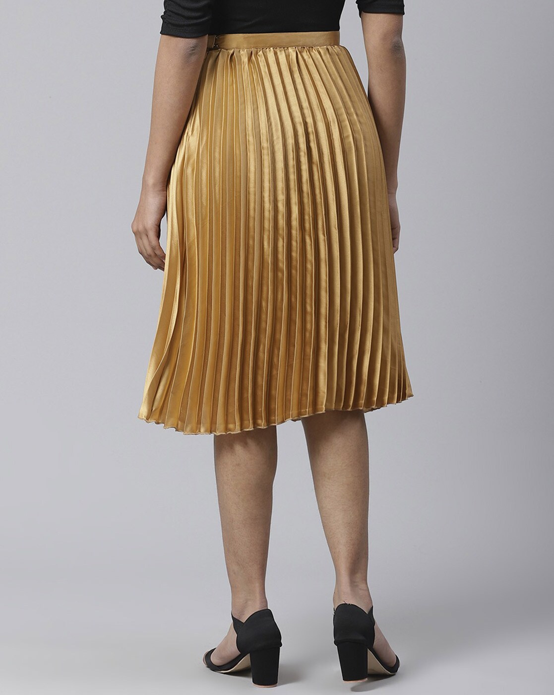 Gold Glitter Pleated Midi Skirt | New Look