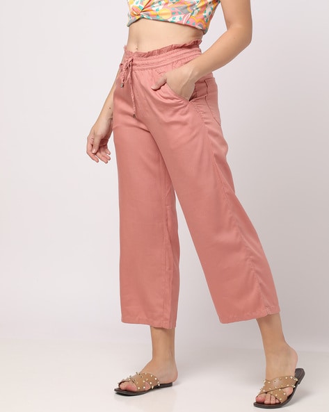 Buy KRAUS Baby Pink Solid Regular Fit Cotton Womens Casual Pants