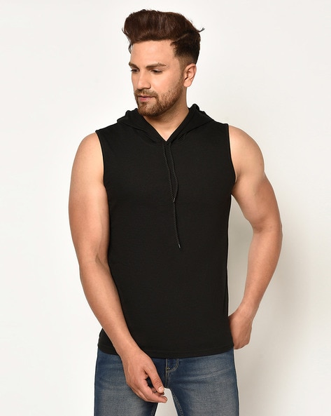 Men's sleeveless 2024 hooded t shirt