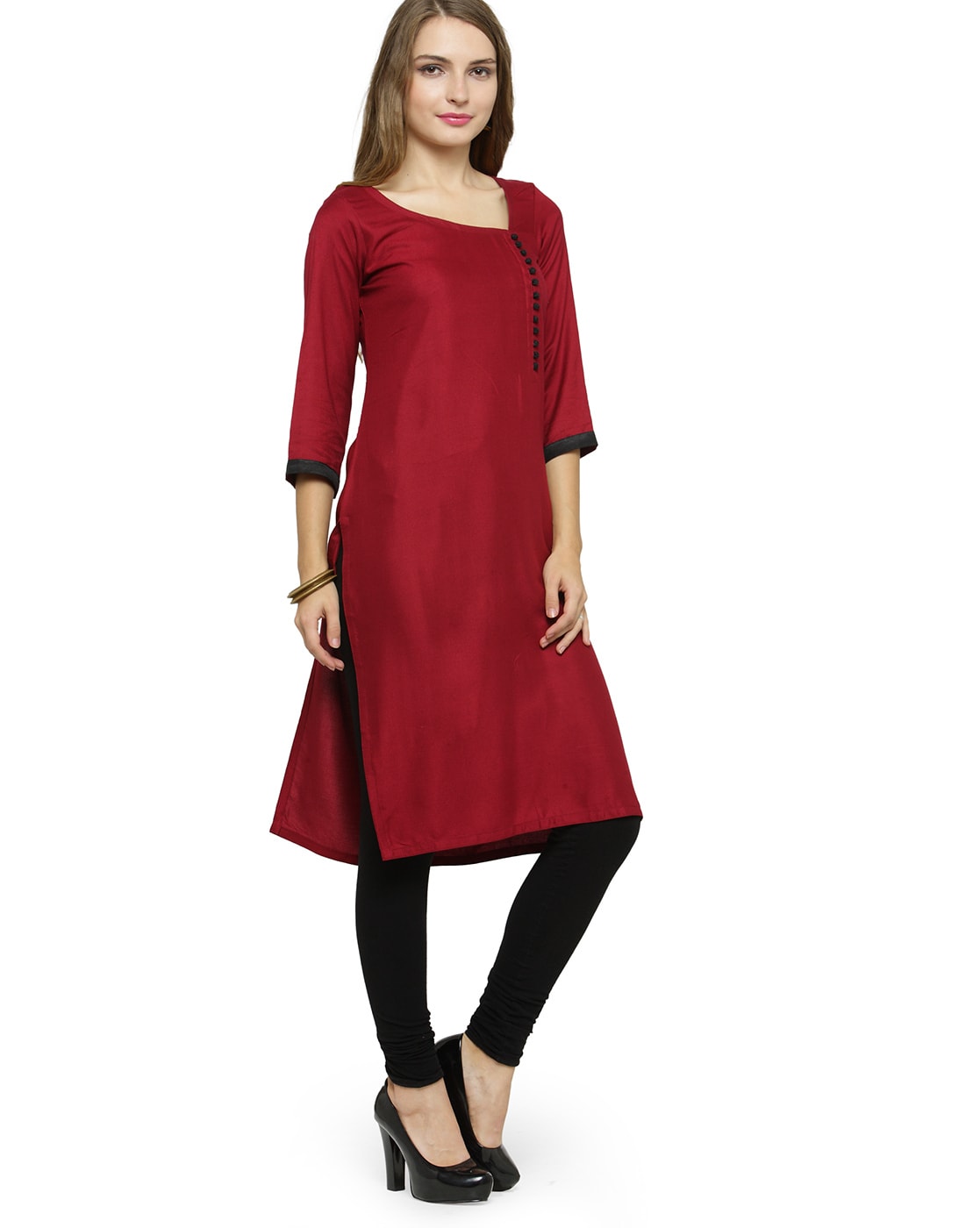 Buy Women Embroidered Magenta Kurta Pant Combo Set Show Button Long Party  Wear Kurti Gown Dress With Palazzo Free DHL Express Online in India - Etsy  | Kurta with pants, A line