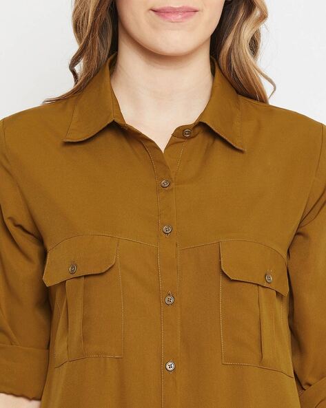 Khaki dress hot sale shirt