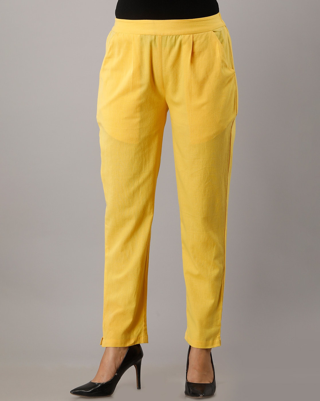Buy Elleven Yellow Cotton Pants for Women Online @ Tata CLiQ