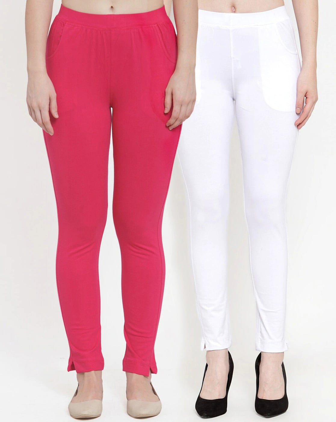 Buy TAG 7 Pack Of 2 White & Magenta Ankle Length Leggings - Leggings for  Women 17782690