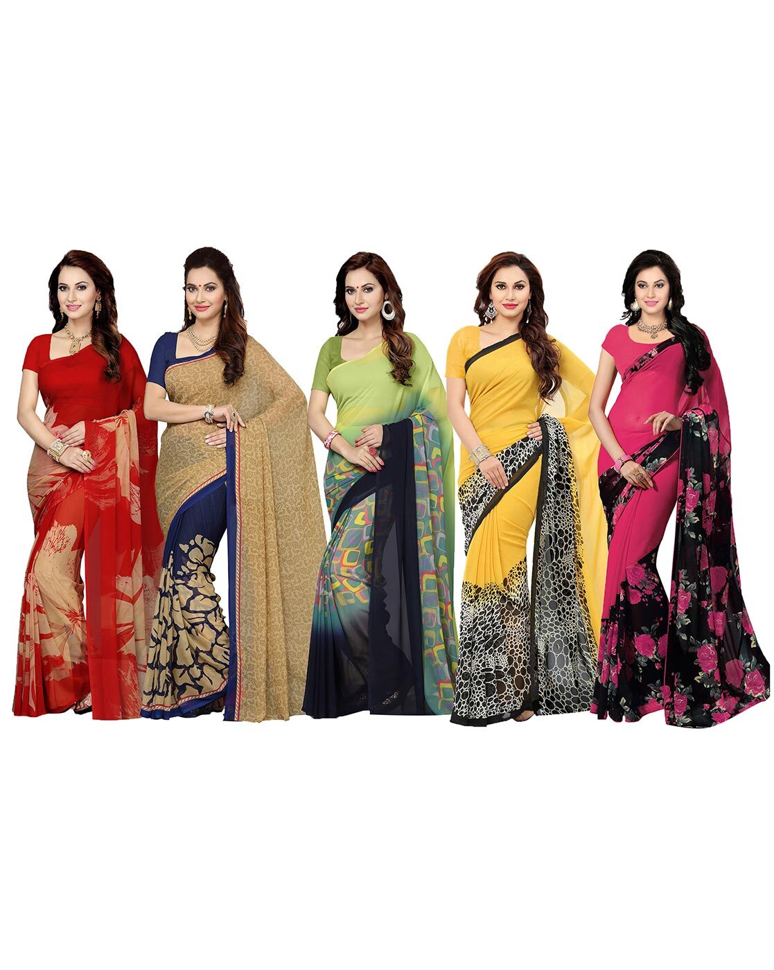 Kashvi sarees ब्लाउज पीस के साथ 2 जॉर्जेट साड़ी का सेट, गुलाबी और क्रोम  पीला : Amazon.in: कपड़े और एक्सेसरीज़