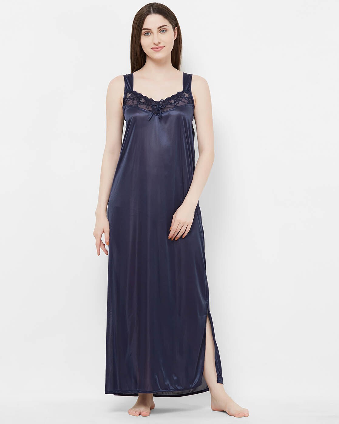 Printed Plain Navy Blue Satin Night Gown, Half Sleeve at Rs 620/piece in  Bengaluru