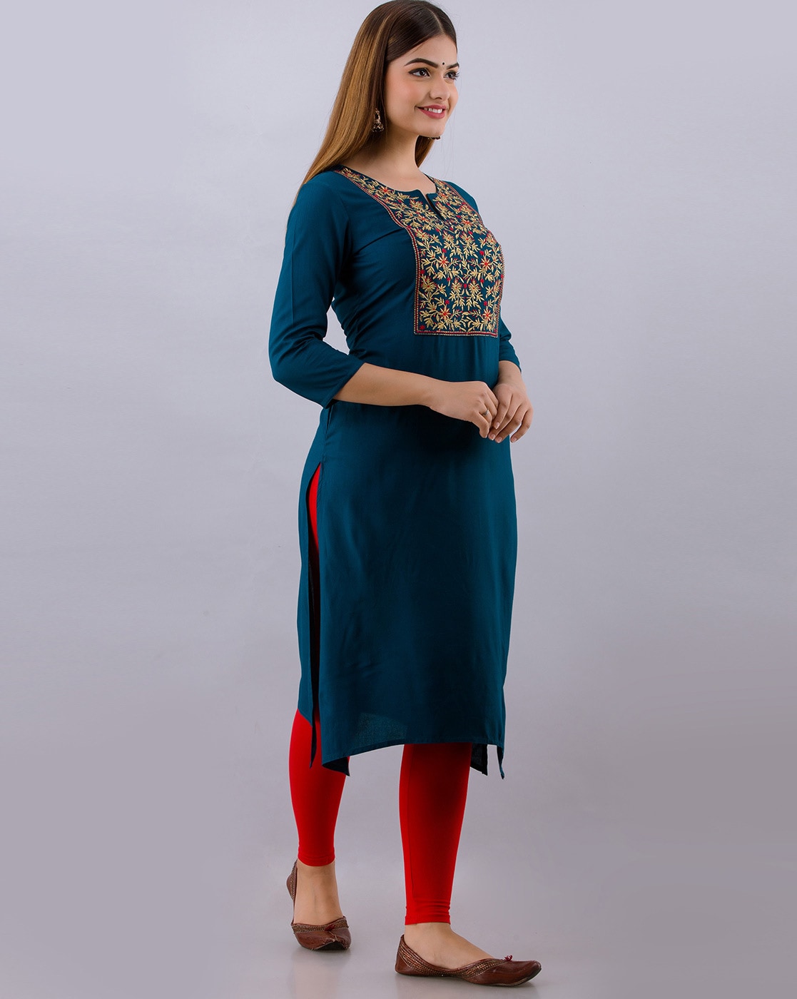 Ice Blue Color Straight Cut Kurti – Siri.Fashion