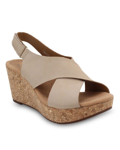 Clarks gold wedge online sandals