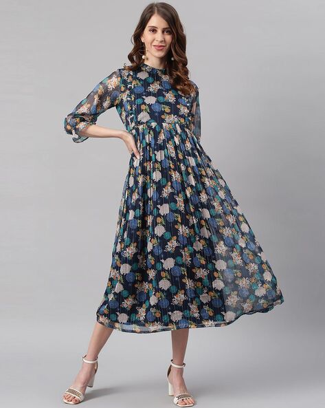 Fox Georgette Womens Floral Midi Dress