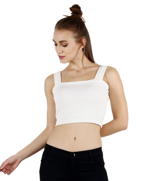 Buy CHOKER-STYLE WHITE PLUNGING NECK SLEEVELESS TOP for Women Online in  India