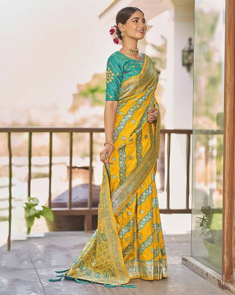 Beutiful Haldi Cermany Full Yellow Saree Combination Sari Wedding Sari Soft  Silk Rich Contrast Pallu Traditonal Wear Sari Function Sarees - Etsy