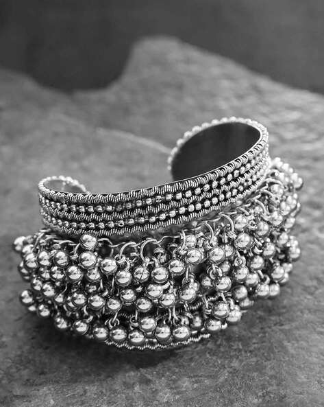Wide Taxco Sterling Silver Beaded Cuff Bracelet - Reveka Rose