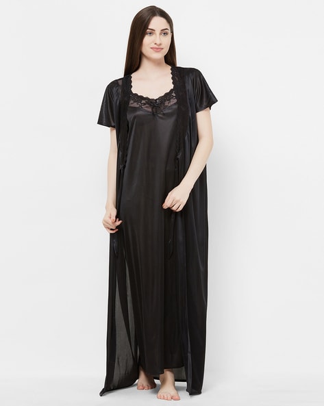 Buy Nighty Online, Estonished Black Long Nighty With Robe