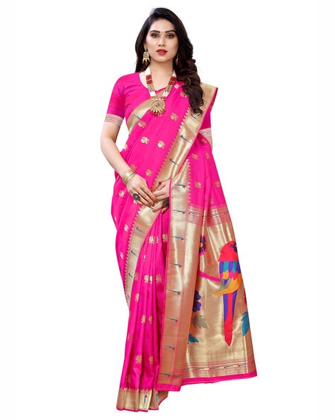 Buy Sandal with Pink Color Khadi Silk Saree With blouse piece at Amazon.in