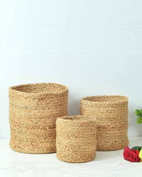 Set of 3 Braided Jute Planter Baskets