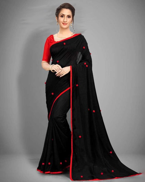 RE - Party wear black vichitra silk plain saree