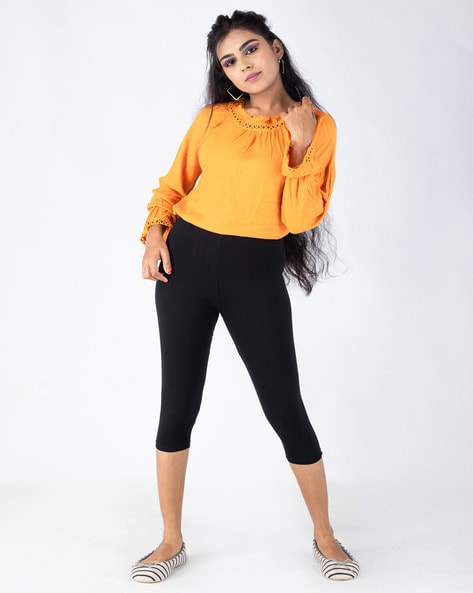 Buy BLACK Leggings for Women by INDIAN FLOWER Online