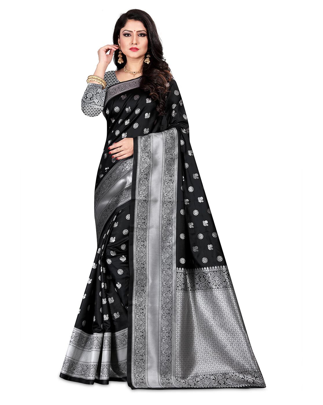 Black Color Chiffon Fabric Sequins Work Vintage Party Style Saree