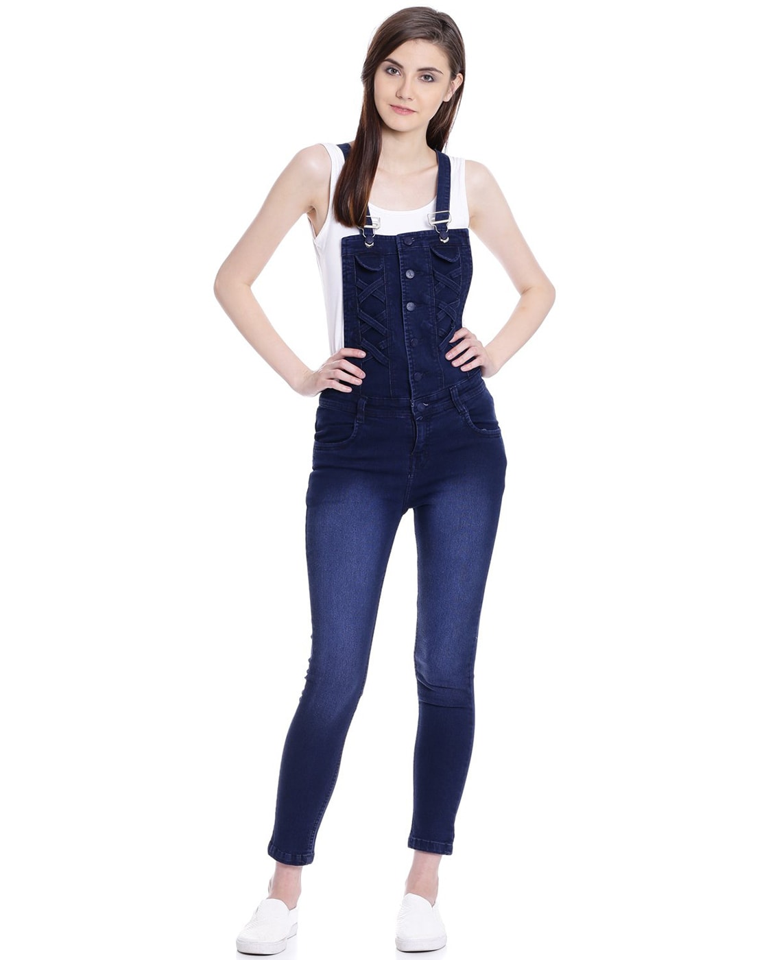 Broadstar Women Denim Black Dungarees - Buy Online - 89412108