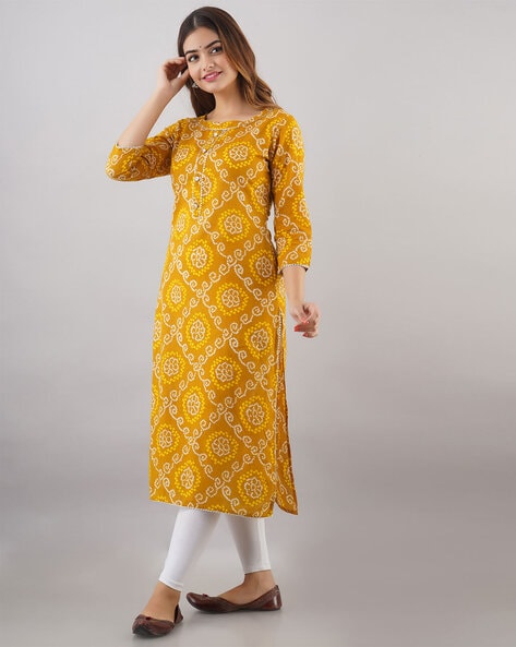 Buy Mustard Yellow Leheriya Printed Kurti And Palazzo Set KALKI Fashion  India