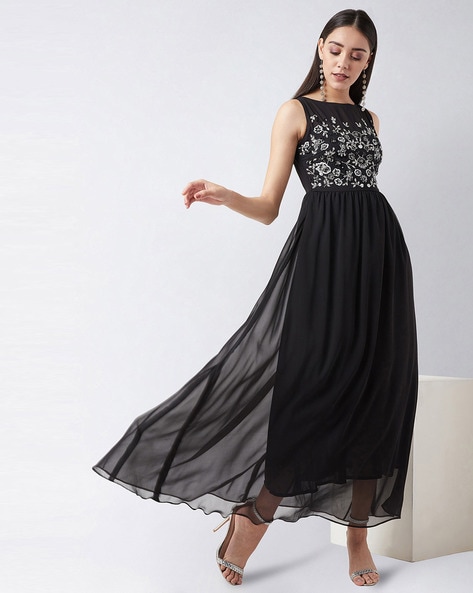 ASOS EDITION mesh halter sleeveless maxi dress with floral embroidery in  black | ASOS