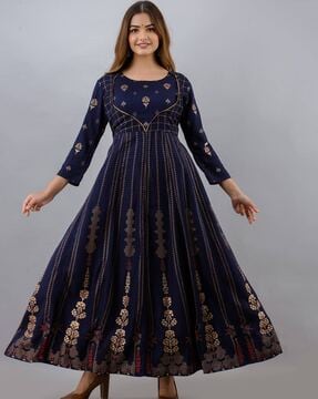 Vishudh women navy on sale blue printed anarkali kurta