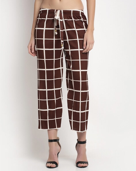Brown Check High Waist Trousers  High waisted trousers Clothes for women Trousers  women