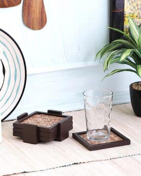 vareesha Set of 4 Ethnic Bamboo Base Coasters-picture-36