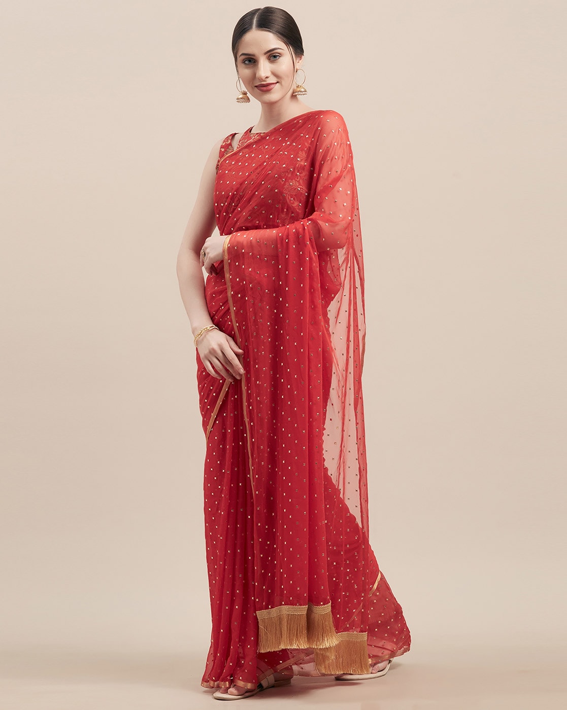 Buy Sangria Red Embellished Sequinned Pure Georgette Saree Online at Best  Price | Distacart