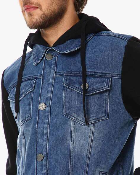 Retro Slim Jean Coat Light Blue Outwear Hoodie Vintage Mens Denim Jacket  Hooded | eBay