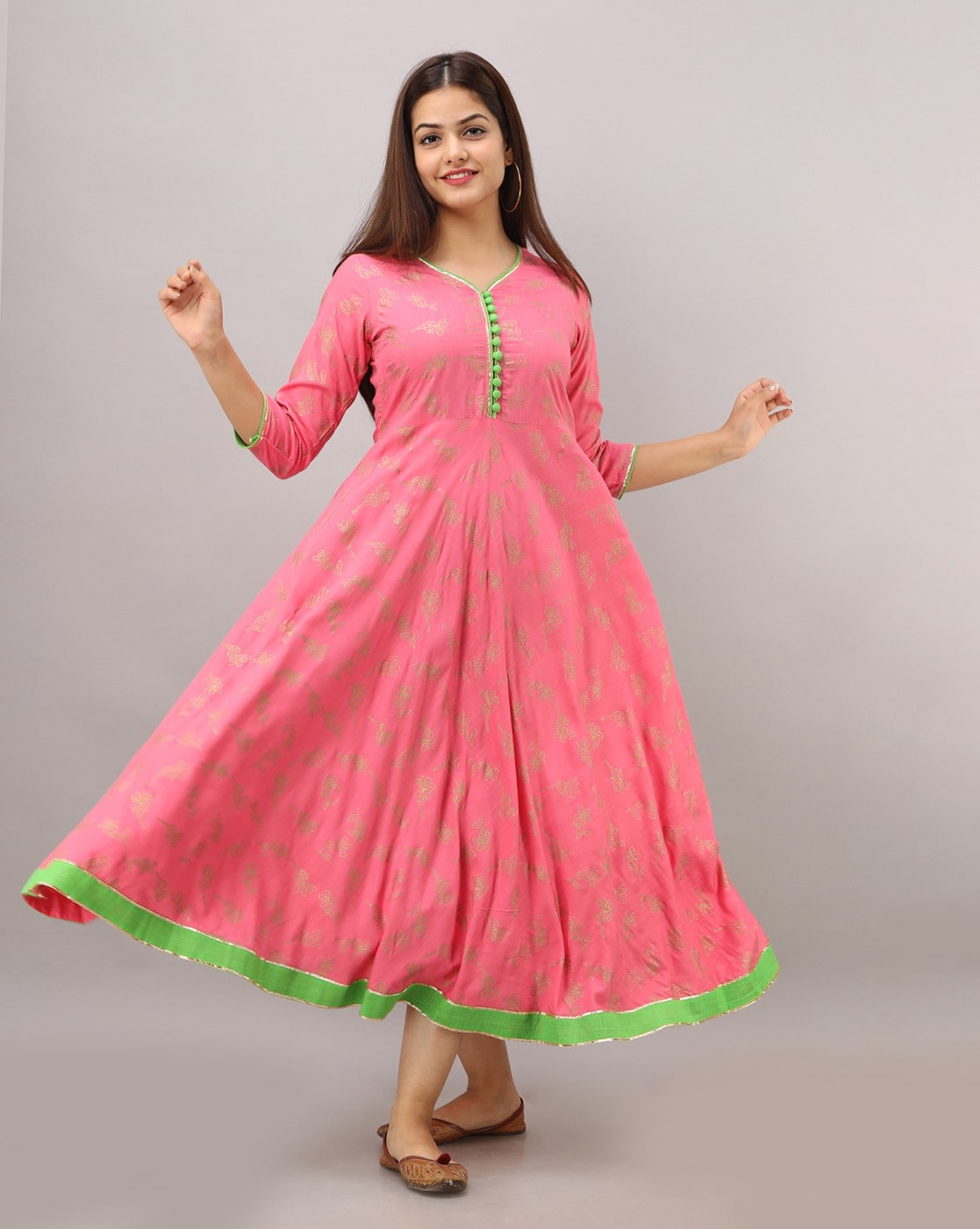 Buy Online Printed Cotton Anarkali Kurta - Pink Cotton Anarkali Kurtis –  Lady India