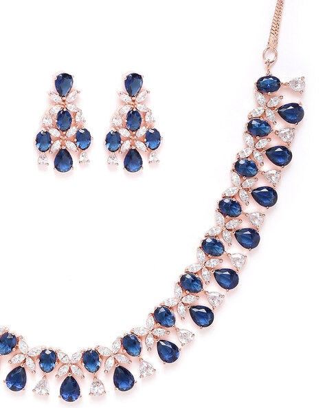 Buy CSY Fashion Gold Plated Necklace Earrings Set Royal Blue Oval Austrian  Crystal Party Jewelry Sets Gift for Women Girls Royal Blue at Amazonin