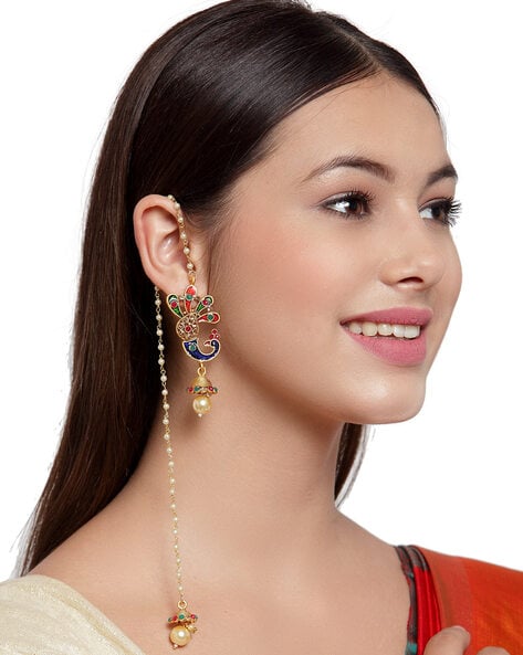 Allure Gold Plated Bahubali Long Chain Jhumka Earrings for Women