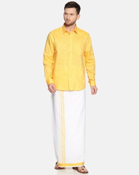 Buy Gold & White Ethnic Suit Sets for Men by Ramraj Cotton Online