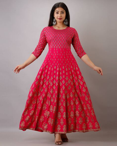 Buy Pink Cotton Anarkali Kurti Long Gown Pant and Dupatta Set Online in  India  Etsy