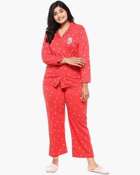 Animal Print Nightwear Set with Patch Pocket