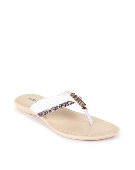 Fancy white flat on sale sandals