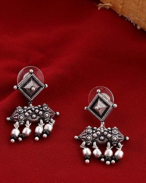 Set Of Three Oxidized Silver Toned Ghungroo & Rhinestone