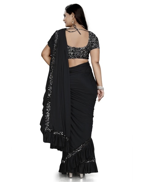 Black Party Style Ruffled Saree Saree 5182SR02