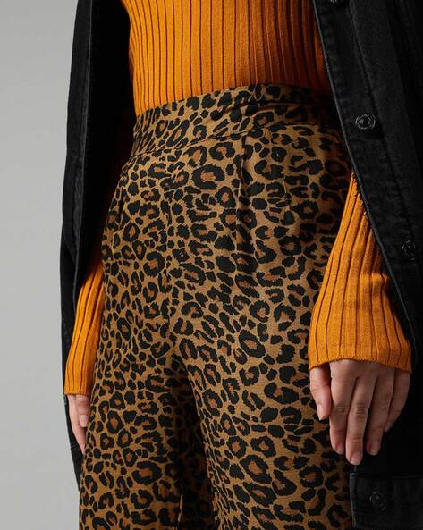 Cotton Wide leg Pants with Animal Print Pattern CM14 - Lewkin