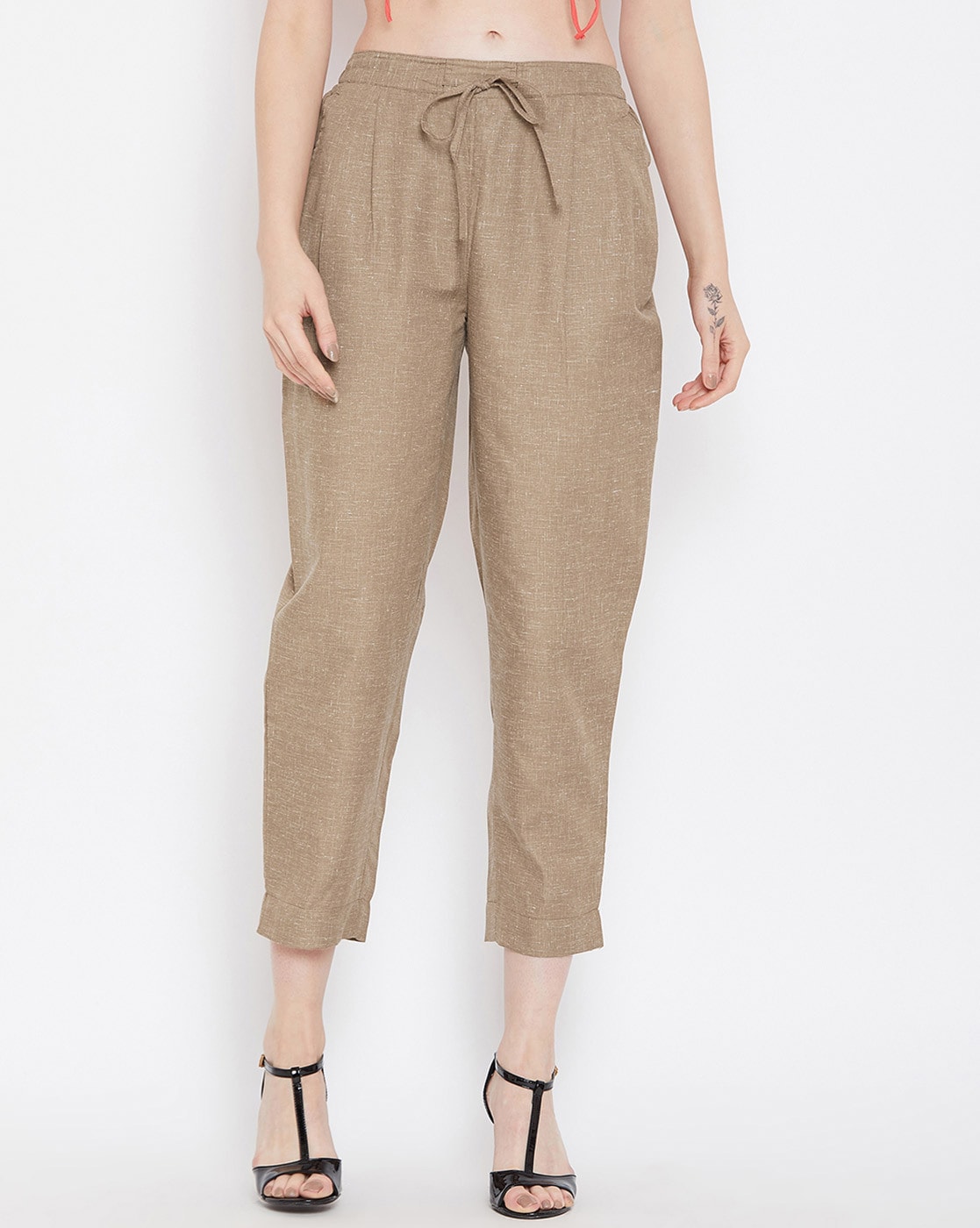 Women Striped Relaxed Flared Wrinkle Free Cotton Trousers – BITTERLIME