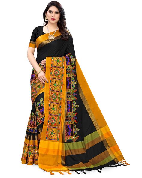 VAIVIDHYAM Women's Cotton Silk Saree With Blouse Piece. (Black) : Amazon.in:  Fashion