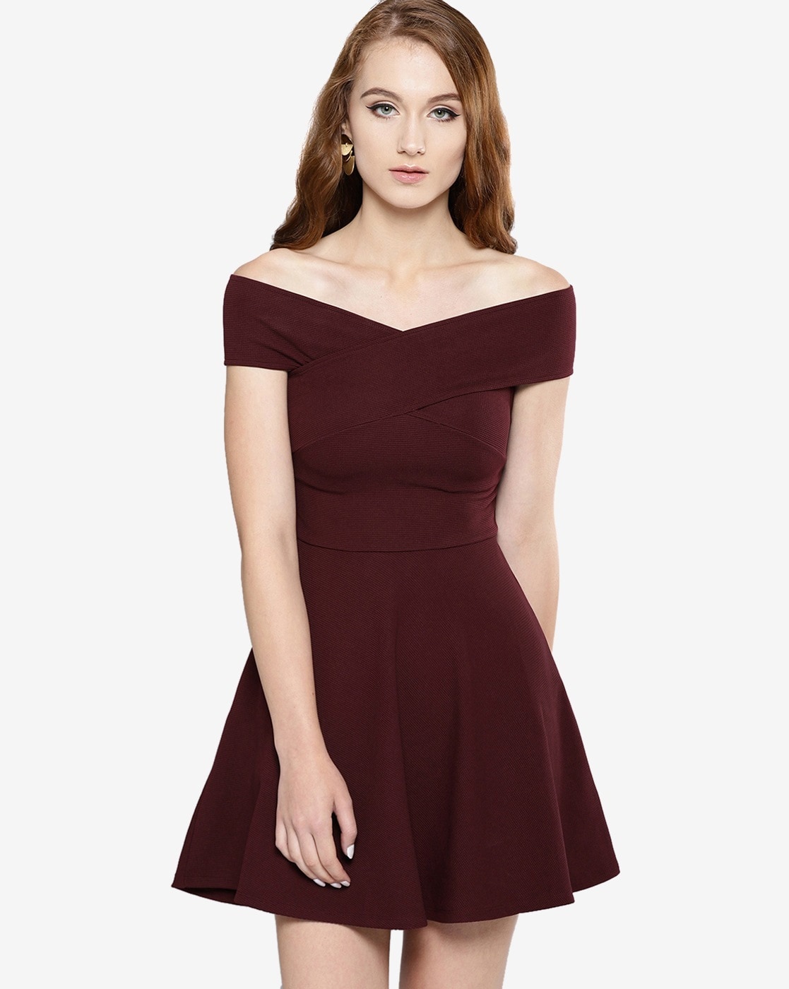 Buy Veni Vidi Vici Women Maroon Solid Bardot Bodycon Dress - Dresses for  Women 5151594 | Myntra