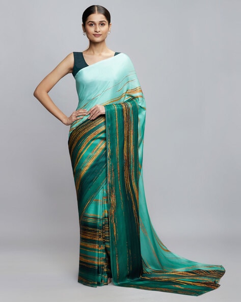 Floral Wonderland Satin Sarees | Satin saree, Satin material, Peach saree