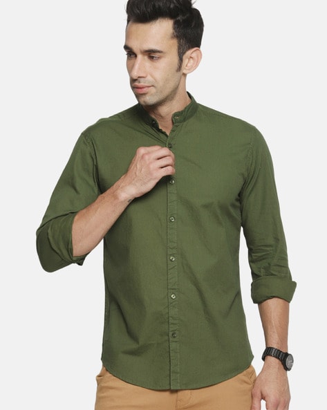 Plain Satin Shirt - Mehandi Green – Byzantic