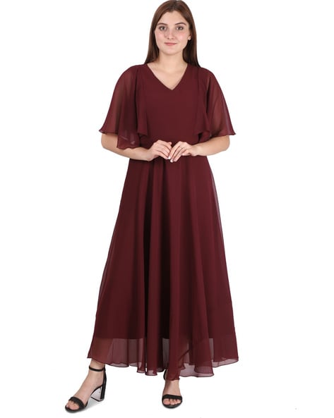 Buy Zadell Designs Women's Taffeta Slim Fit Formal Maroon Dress at Amazon.in