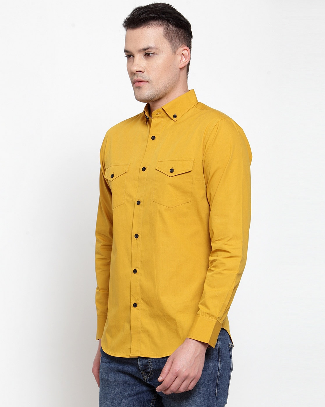 Kuons Avenue Yellow Slim fit Denim Shirt