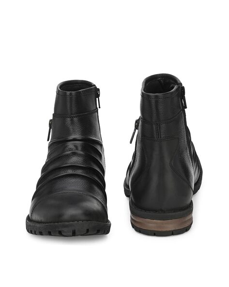 Men Black Zipper Ankle Genuine Leather Boots - Leather Skin Shop