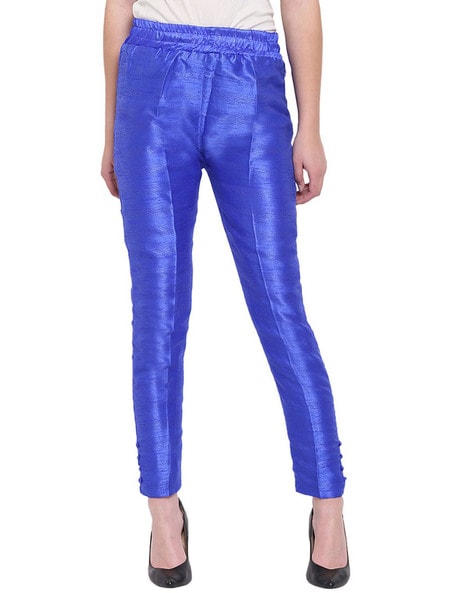 Midnight Blue Satin Trousers Design by Saaksha & Kinni at Pernia's Pop Up  Shop 2023